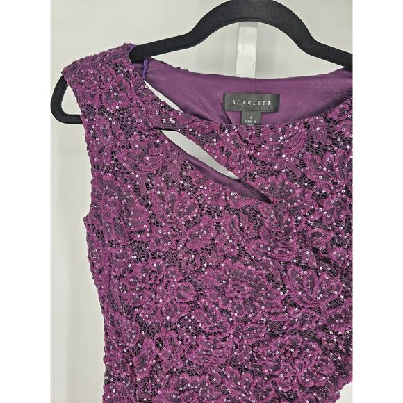 Sccarlett Women's Purple Sleeveless Lace Mesh Sequins Formal Dress Size 4 - Picture 2 of 4